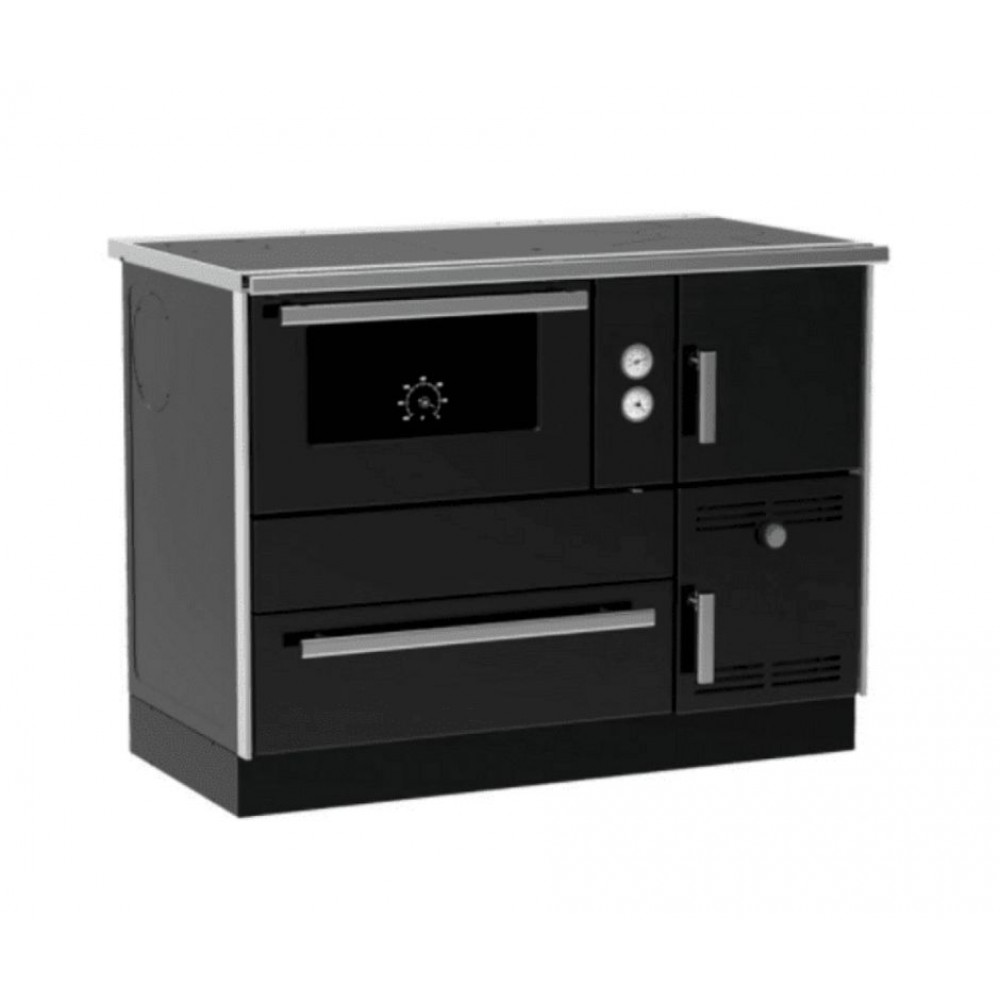 Hout fornuis met CV Alfa Plam Alfa Term 35 Anthracite- Links, 32kW