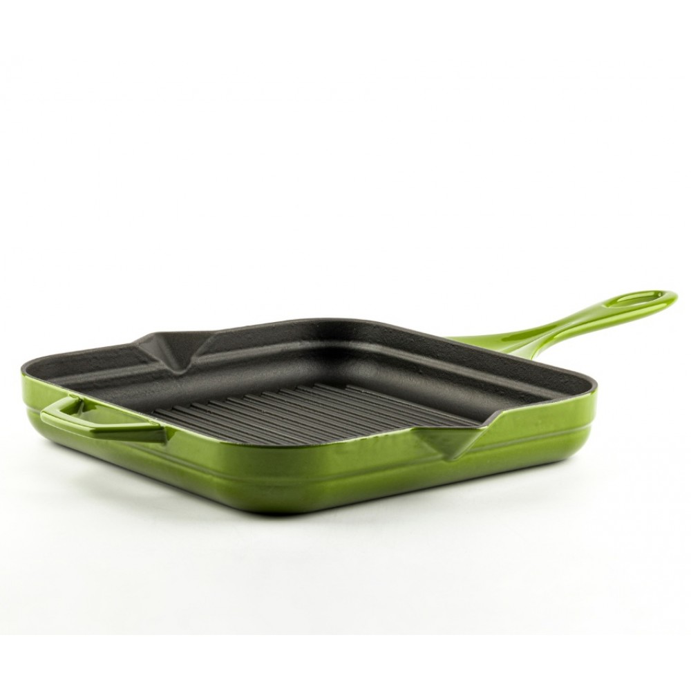 Geëmailleerde grillpan gietijzer Hosse, Bamboo, 28x28cm