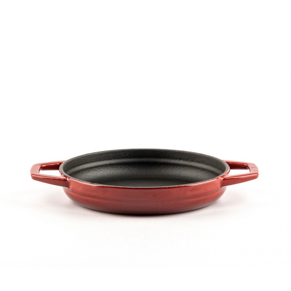 Geëmailleerde gietijzeren pan met twee handvatten Hosse, Rubin, Ф16cm | Platte gietijzeren pan | Gietijzeren pan |