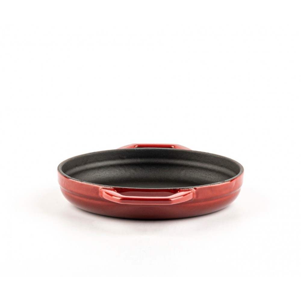 Geëmailleerde gietijzeren pan met twee handvatten Hosse, Rubin, Ф16cm | Platte gietijzeren pan | Gietijzeren pan |
