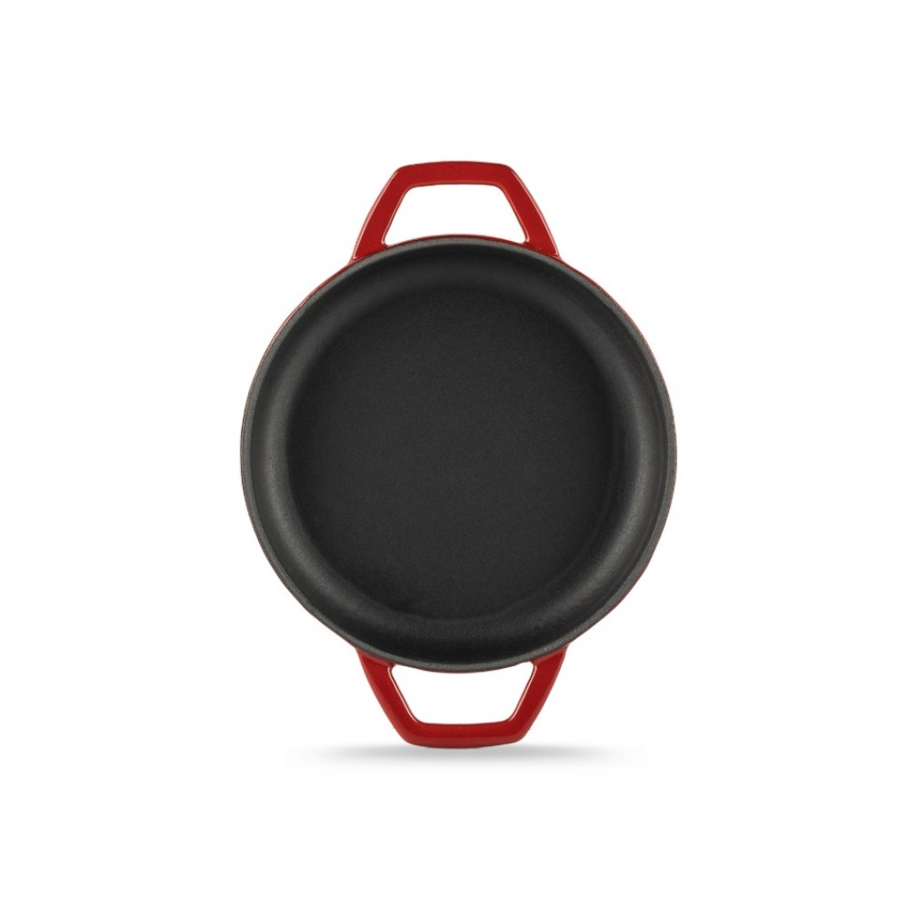 Geëmailleerde gietijzeren pan met twee handvatten Hosse, Rubin, Ф16cm | Platte gietijzeren pan | Gietijzeren pan |