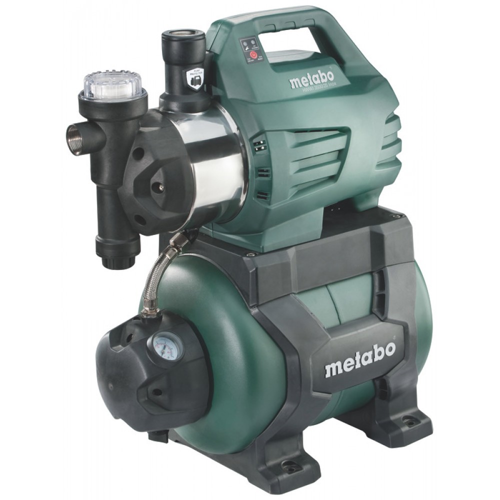 Enkelfasige hydrofoorpomp METABO HWWI 3500/25 INOX, vermogen 1100 W, debiet 3500 l/u, tankinhoud 24 L, opvoerhoogte 45 m |  |  |