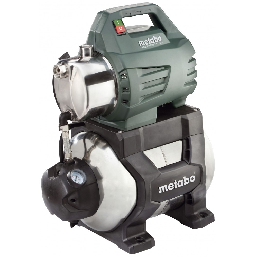 Enkelfasige hydrofoorpomp METABO HWW 4500/25 INOX PLUS, vermogen 1300 W, debiet 4500 l/u, opvoerhoogte 48 m, tankinhoud 24 L |  |  |