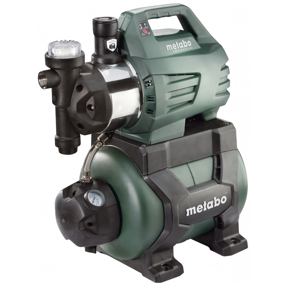 Enkelfasige hydrofoorpomp METABO HWWI 4500/25 INOX, vermogen 1300 W, debiet 4500 l/u, opvoerhoogte 48 m, tankinhoud 24 L |  |  |
