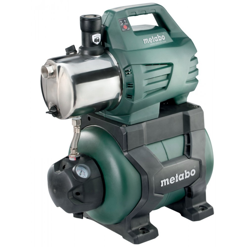 Enkelfasige hydrofoorpomp METABO HWW 6000/25 INOX, vermogen 1300 W, debiet 6000 l/u, opvoerhoogte 55 m, tankinhoud 24 L |  |  |