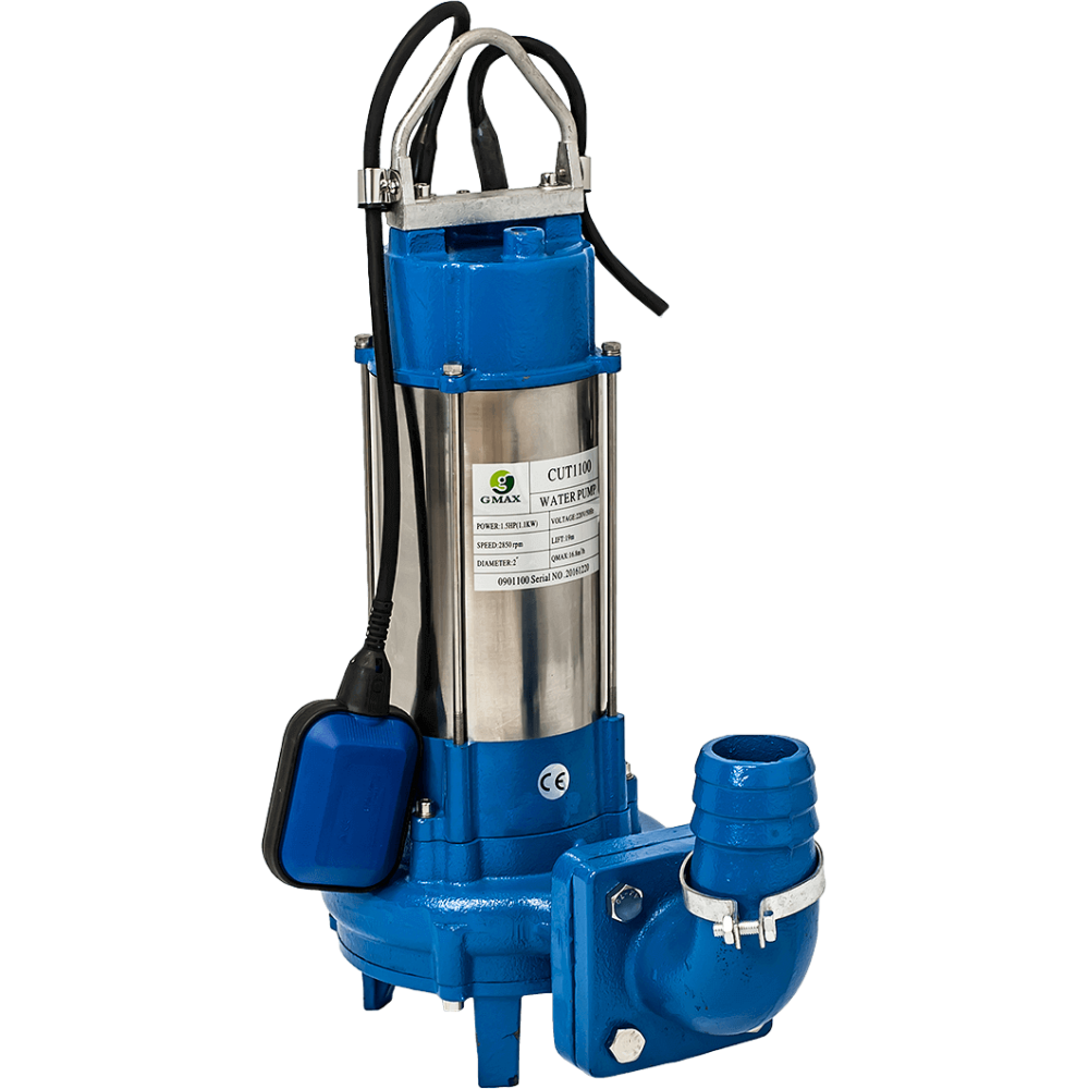 Dompeldrainagepomp voor afvalwater met snijmechanisme Gmax Cut met externe vlotter – debiet 21 m³/u, vermogen 1,5 kW, opvoerhoogte 23 m |  |  |