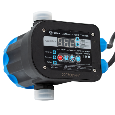 Drukregelaar EPC-12 met digitaal display en instelbare drempelwaarden Gmax – maat 1", vermogen 2,2 kW, frequentie 50–60 Hz, spanning 220–240 V - Gmax