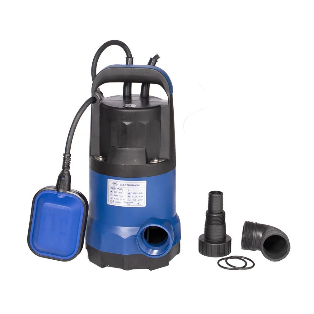 Drainagepomp Electromash QDP 750 A met externe vlotter, vermogen 0,75 kW, debiet 12.000 l/u, opvoerhoogte 11 m, uitlaat 2″ |  |  |