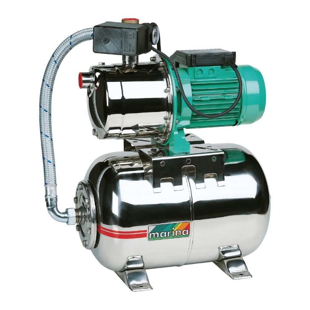 Hydrofoorpomp Speroni Marina CAM 95/25X 25L – vermogen 1100 W, opvoerhoogte 44 m, debiet 70 l/min, roestvrij staal |  |  |