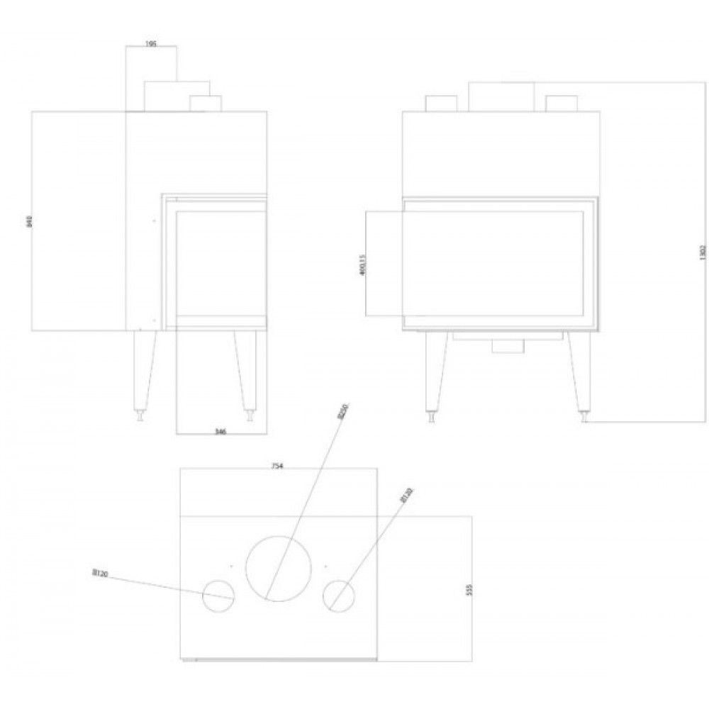Inbouw haard Balkan Energy ATS STABLE AIR CORNER 700, met luchtkanalen, rechts, 14.01kW | Moderne haarden | Haarden |