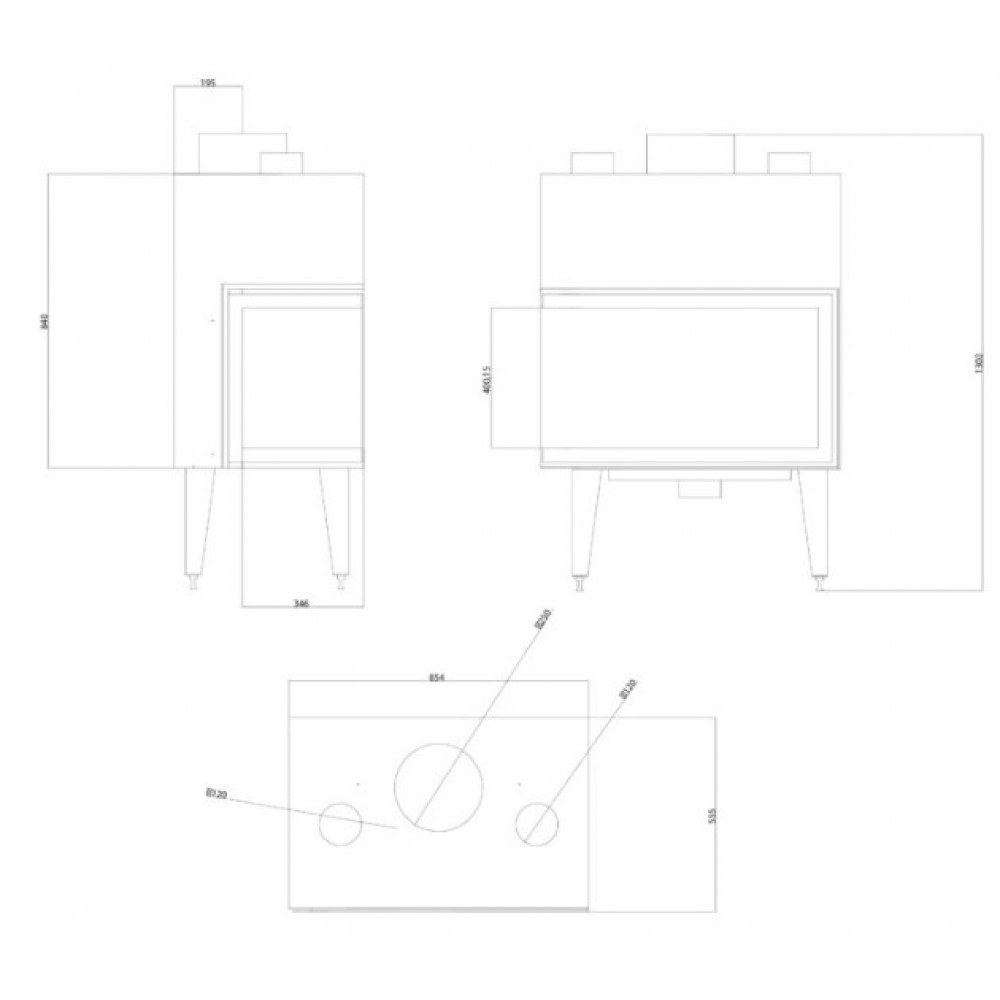 Inbouw haard Balkan Energy ATS STABLE AIR CORNER 800, met luchtkanalen, rechts, 15.15kW | Moderne haarden | Haarden |
