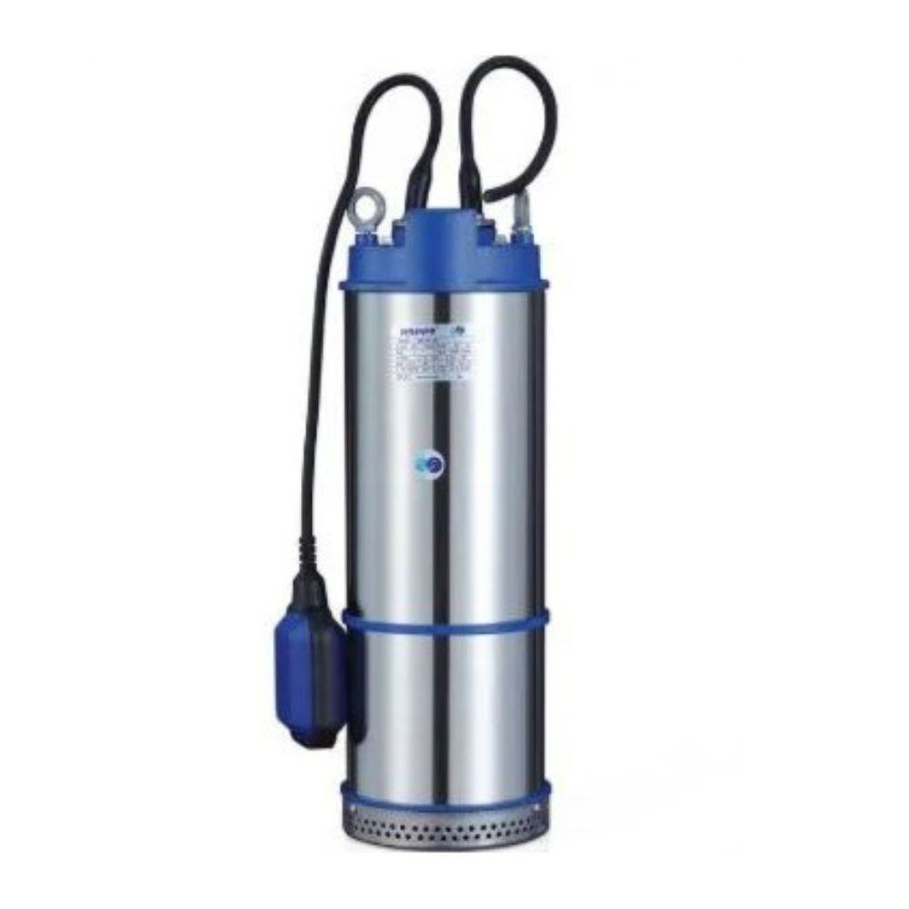 Dompelbare meertrapspomp met externe vlotter Electromash QDS90-4S, vermogen 1,1 kW, opvoerhoogte 43 m, debiet 5400 l/u, geschikt voor putten en andere toepassingen |  |  |