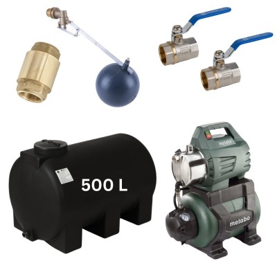 Kit "Drinkwater 500L" #2 met Mavil watertank (zwart, horizontaal) en hydrofoorpomp Metabo - Productenvergelijking