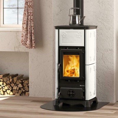 Italiaanse houtkachel met kookplaat La Nordica Emiliana, wit, 6.5kW - La Nordica