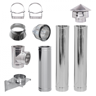 Rookkanaal set, voor pelletkachel, roestvrij staal, geïsoleerd, Ф100 (binnendiameter), 3,7m-11,7m - Schoorstenen