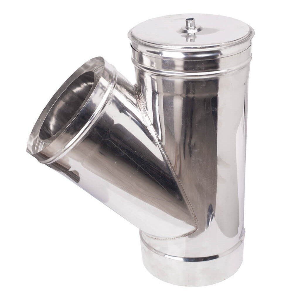 Dubbelwandige T-stuk kachelpijp 135° met kap, Isolatie, RVS AISI 304, Ф350-400 | Dubbelwandig rookkanaal | Schoorstenen |