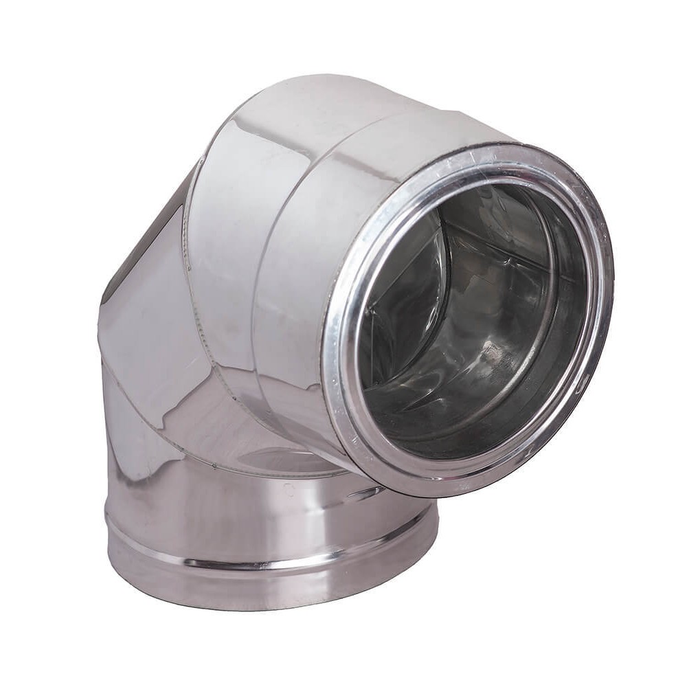 Dubbelwandige bocht kachelpijp 90°, RVS AISI 304, Isolatie, Ф450-500 | Dubbelwandig rookkanaal | Schoorstenen |