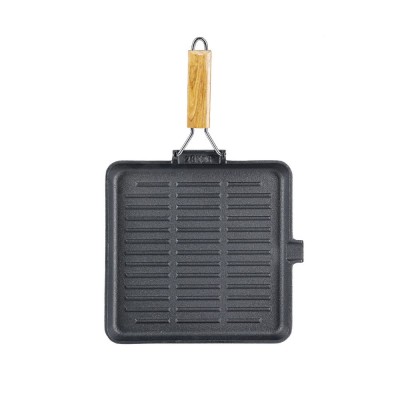 Grillpan gietijzer met opvouwbaar houten handvat, 24x24 cm - Productenvergelijking