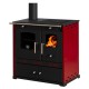 Hout fornuis Prometey Perfect Eco Lux met linker rookkanaal, bordeauxrood, 7.5kW |  |  |