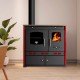 Hout fornuis Prometey Perfect Eco Lux met linker rookkanaal, bordeauxrood, 7.5kW |  |  |