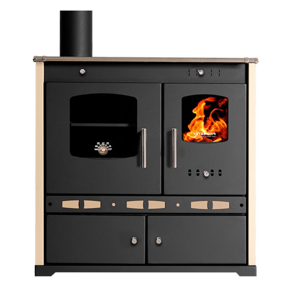 Hout fornuis Prometey Perfect Eco Lux met linker rookkanaal, ivoor, 7.5kW | Houtkachels met oven | Houtkachels |