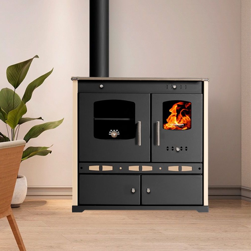 Hout fornuis Prometey Perfect Eco Lux met linker rookkanaal, ivoor, 7.5kW | Houtkachels met oven | Houtkachels |