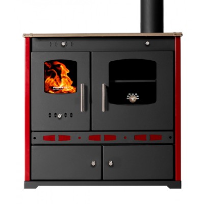 Hout fornuis Prometey Perfect Eco Lux met rechter rookkanaal, bordeauxrood, 7.5kW - Prometey