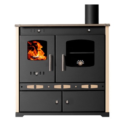 Hout fornuis Prometey Perfect Eco Lux met rechter rookkanaal, ivoor, 7.5kW - Prometey