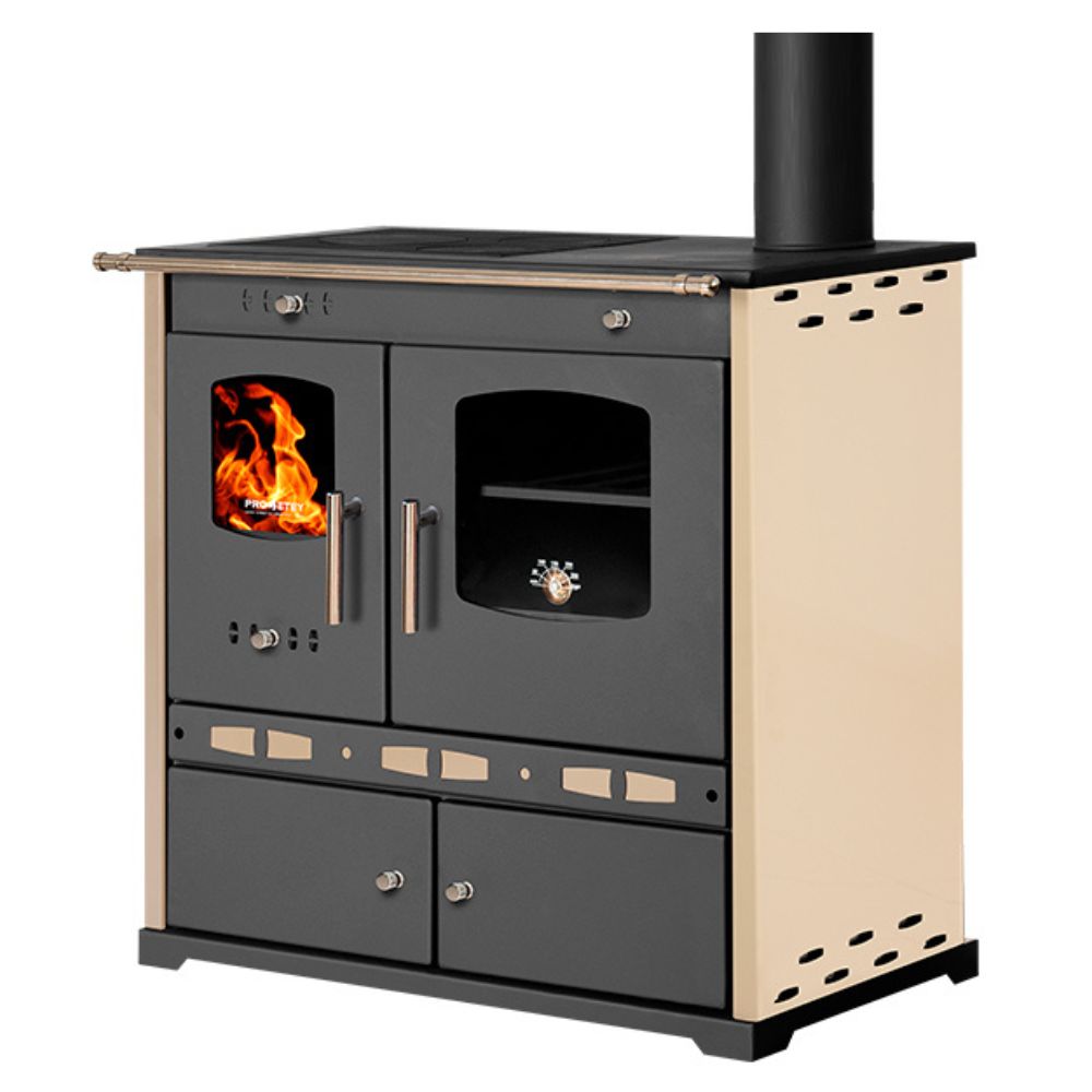 Hout fornuis Prometey Perfect Eco Lux met rechter rookkanaal, ivoor, 7.5kW |  |  |