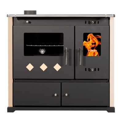 Hout fornuis Prometey Perfect Practik Lux, ivoor, linker schoorsteen, 9.5kW - Prometey