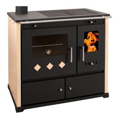 Hout fornuis Prometey Perfect Practik Lux, ivoor, linker schoorsteen, 9.5kW - Prometey