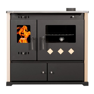 Hout fornuis Prometey Perfect Practik Lux met keramische kookplaat, rechts rookkanaal, ivoor, 9.5kW - Prometey