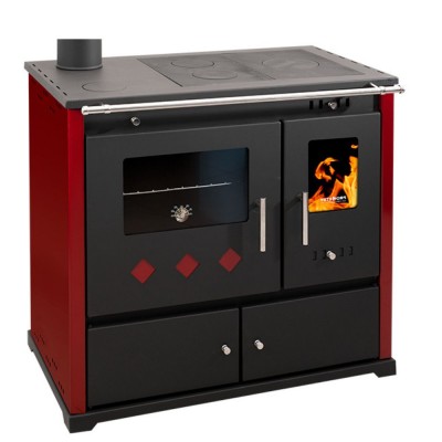 Hout fornuis Prometey Perfect Practik Lux met linker rookkanaal, bordeauxrood, 9.5kW - Prometey