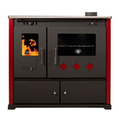 Hout fornuis Prometey Perfect Practik Lux met rechter rookkanaal, bordeauxrood, 9.5kW - Prometey