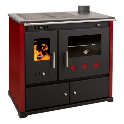 Hout fornuis Prometey Perfect Practik Lux met rechter rookkanaal, bordeauxrood, 9.5kW - Prometey