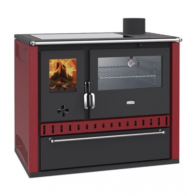 Hout fornuis met CV Prity GT W10 Rood, met roestvrijstalen oven, keramische kookplaat en lade, 13,3 kW - Productenvergelijking