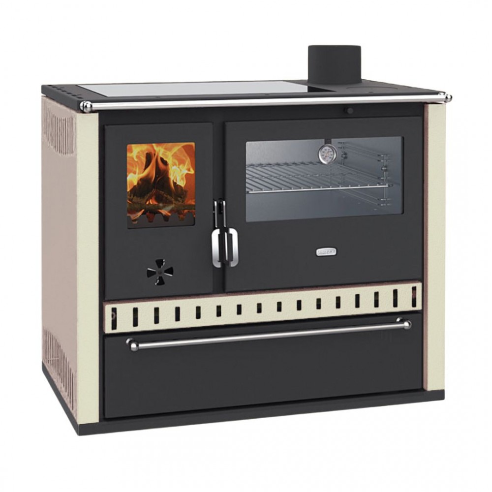 Hout fornuis met CV Prity GT W10 Ivoor, met roestvrijstalen oven, keramische kookplaat en lade, 13,3 kW | Hout fornuis |  |