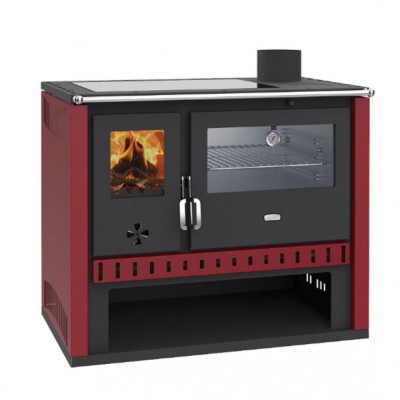 Hout fornuis Prity GT Rood, met roestvrijstalen oven en glaskeramische hop, 15 kW - Houtkachels