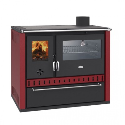 Hout fornuis met CV Prity GT W10 Rood, met roestvrijstalen oven, stalen hop en lade, 13,3 kW - Houtkachels