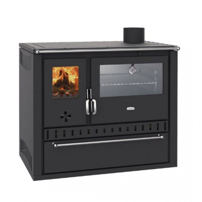 Hout fornuis met CV Prity GT W10 Zwart, met roestvrijstalen oven, stalen kookplaat en lade, 13,3 kW - Houtkachels