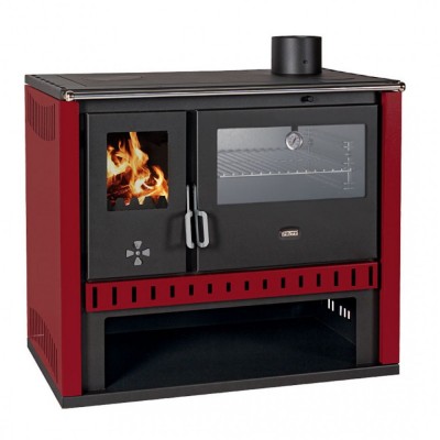 Hout fornuis Prity GT Rood, met roestvrijstalen oven, 15 kW - Houtkachels