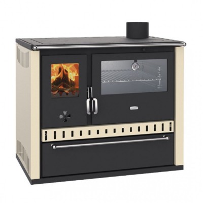 Hout fornuis Prity GT Ivoor, met roestvrijstalen oven en lade, 15 kW - Houtkachels