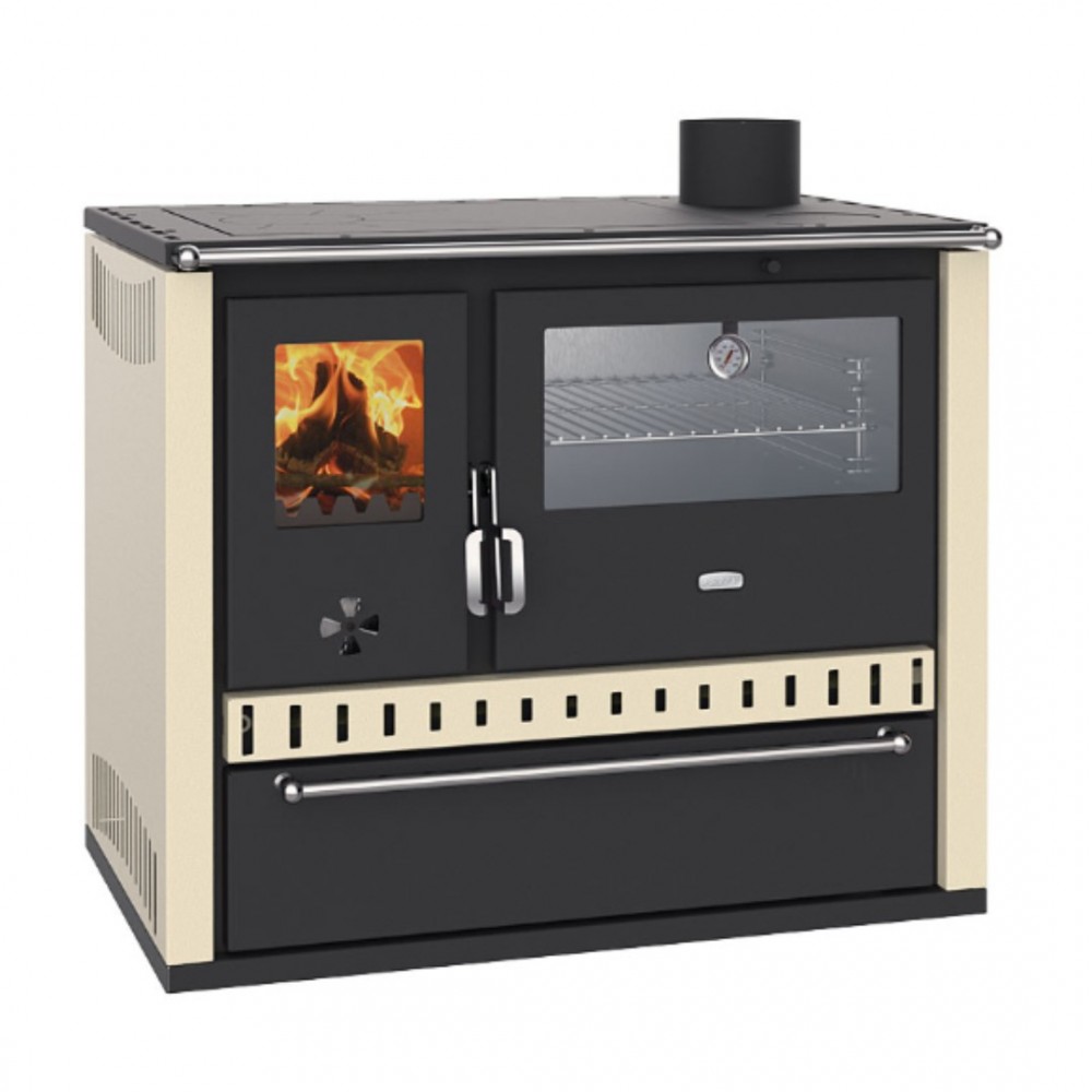 Hout fornuis met CV Prity GT W10 Ivoor, met roestvrijstalen oven, stalen hop en lade, 13,3 kW | Hout fornuis |  |