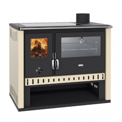 Hout fornuis Prity GT Ivoor, met roestvrijstalen oven en keramische kookplaat, 15 kW - Houtkachels