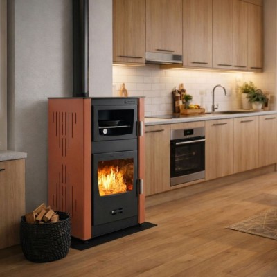 CV houtkachel met oven Velmora Fire ATS HYDRO ΜΑSΙΝΑ 90-25 terracotta, 25kW - Productenvergelijking