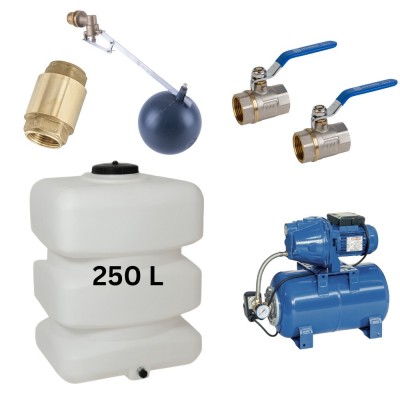 Kit "Drinkwater 250L" met watertank Mavil (wit, rechthoekig) en hydrofoorpomp Speroni - Productenvergelijking