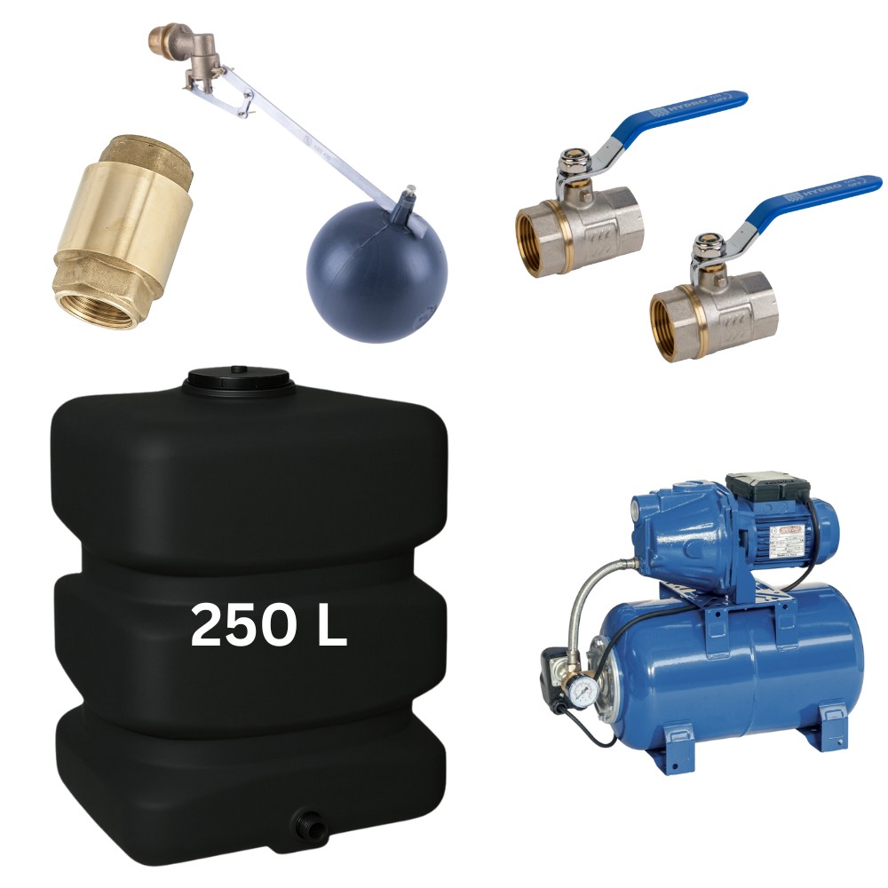 Kit „Drinkwater 250L“ met Mavil watertank (zwart, rechthoekig) en hydrofoorpomp Speroni | Drinkwatertanks |  |
