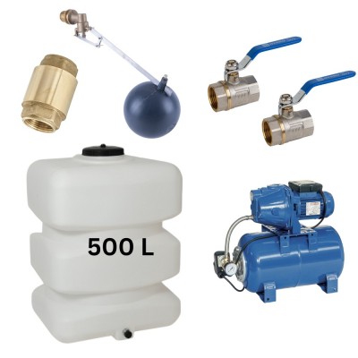 Kit "Drinkwater 500L" met watertank van Mavil (wit, rechthoekig) en hydrofoorpomp Speroni - Productenvergelijking