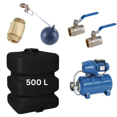 Kit "Drinkwater 500L" met watertank Mavil (zwart, rechthoekig) en hydrofoorpomp Speroni - Productenvergelijking