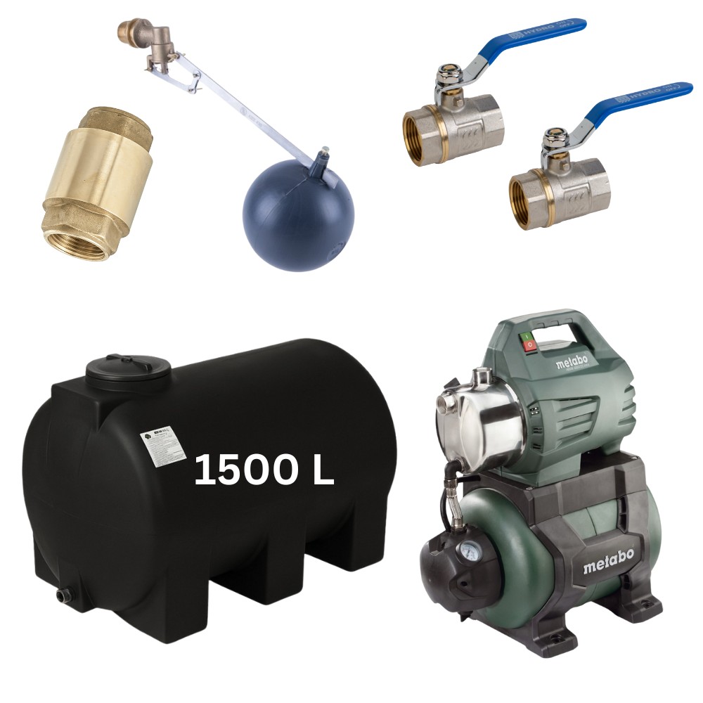 Kit "Drinkwater 1500L" met Mavil watertank (zwart, horizontaal) en Metabo hydrofoorpomp | Drinkwatertanks |  |